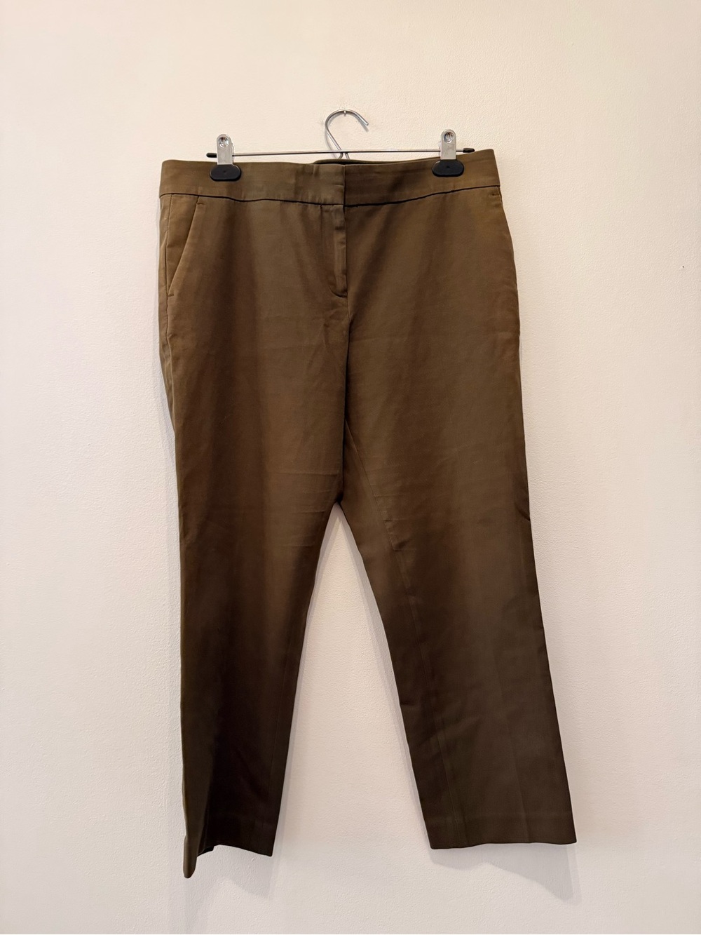 Ann Taylor Women’s Olive Brown-Green Straight Petite Devin Fit Mid-Rise
